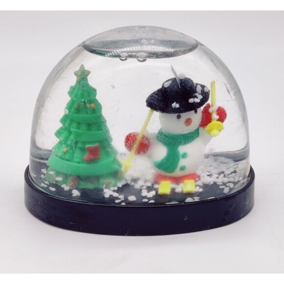 Vintage Christmas Snowglobe Dome Winter Skiing Snowman Dome 3" Holiday Tree Nice - Picture 2 of 12